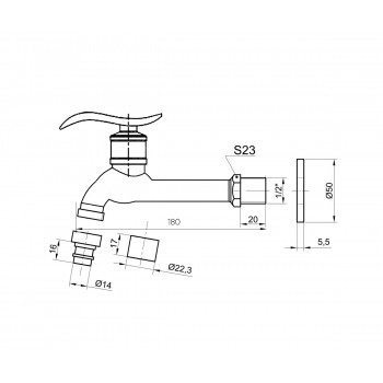 Сливной кран динный (насадка-расекатель) (21598/1)