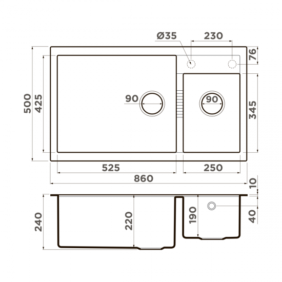 Omoikiri Tedori 86-2-LB-WH Tetogranit/белый