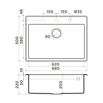 Omoikiri Tedori 68-GR Tetogranit/leningrad grey