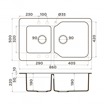 Omoikiri Maru 86-2-BE Tetogranit/ваниль Omoikiri Maru 86-2-BE Tetogranit/ваниль